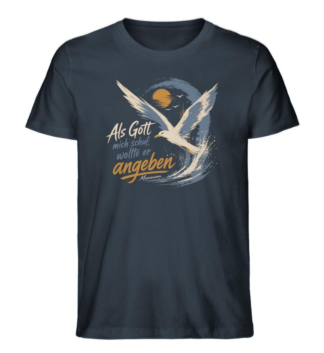 Als Gott mich schuf, wollte er angeben · Herren Premium Bio T-Shirt-Herren Premium Bio T-Shirt-India Ink Grey-XS-Mooinzen