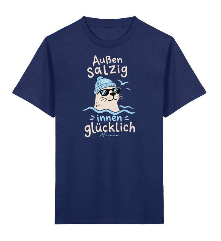 Außen salzig innen glücklich · Kinder Premium Bio T-Shirt-Kinder Premium Bio T-Shirt-French Navy-3/4-Mooinzen