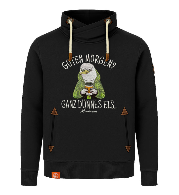 Guten Morgen? Ganz dünnes Eis... · Unisex Bio Schalkragen Sweatshirt (ohne Kapuze)-Unisex Bio Schalkragen Sweatshirt-black-beauty-S-Mooinzen