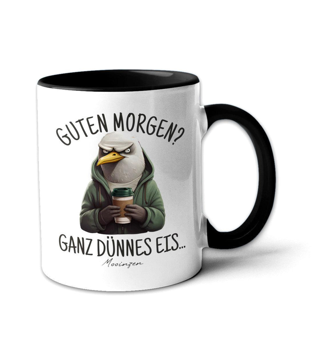 Guten Morgen ganz dünnes Eis · Keramiktasse Zweifarbig-Keramik Tasse zweifarbig-schwarz-330ml-Mooinzen