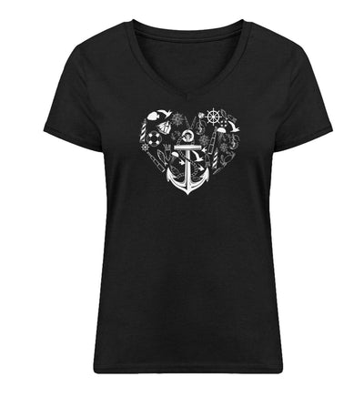 Herz Symbole · Damen Premium Bio V-Neck T-Shirt-Damen Premium Bio V-Neck T-Shirt-Black-S-Mooinzen