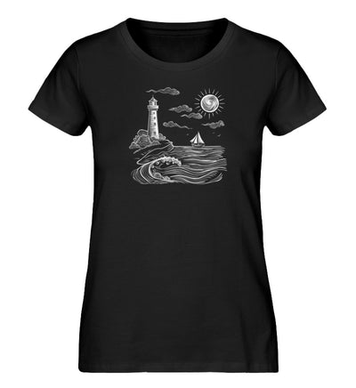 Leuchtturm, Meer, Segelboot · Damen Premium Bio T-Shirt-Damen Premium Bio T-Shirt-Black-XS-Mooinzen