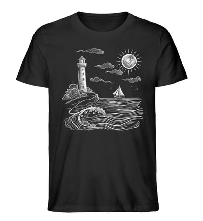 Leuchtturm, Meer, Segelboot · Herren Premium Bio T-Shirt-Herren Premium Bio T-Shirt-Black-XS-Mooinzen