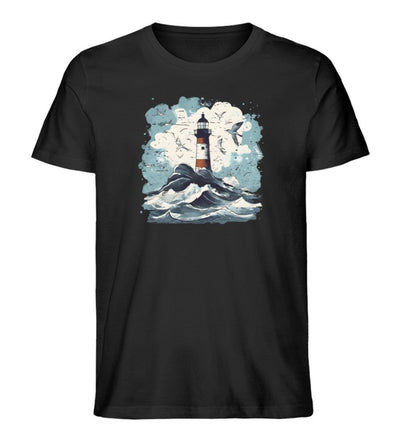 Leuchtturm Möwen Grunge · Herren Premium Bio T-Shirt-Herren Premium Bio T-Shirt-Black-XS-Mooinzen