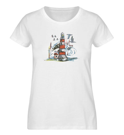 Leuchtturm Sturm abstrakt · Damen Premium Bio T-Shirt-Damen Premium Bio T-Shirt-White-S-Mooinzen