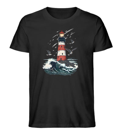 Leuchtturm Wellen · Herren Premium Bio T-Shirt-Herren Premium Bio T-Shirt-Black-S-Mooinzen