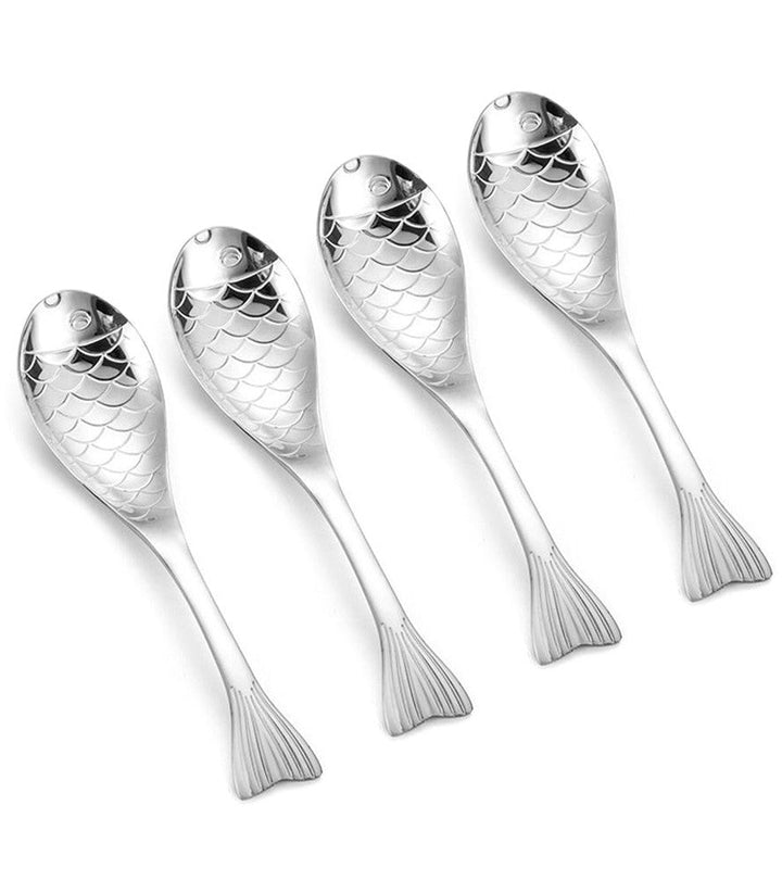 Meeres Löffel Set "Fischiii" 4 Stück-Edelstahl Löffel-Silber-13cm-Mooinzen