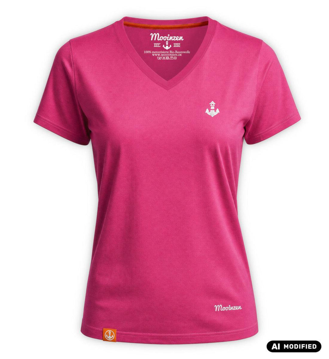Mooinzen Logo · Damen Premium Bio T-Shirt V-NECK Mercerisiert-Damen Signature Bio T-Shirt (mercerisiert)-beetroot-purple-S-Mooinzen