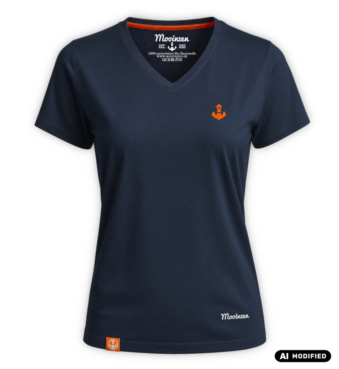 Mooinzen Logo · Damen Premium Bio T-Shirt V-NECK Mercerisiert-Damen Signature Bio T-Shirt (mercerisiert)-dress-blue-S-Mooinzen