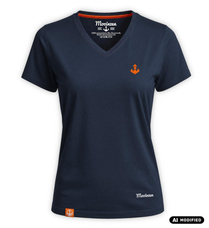 Mooinzen Logo · Damen Premium Bio T-Shirt V-NECK Mercerisiert-Damen Signature Bio T-Shirt (mercerisiert)-dress-blue-S-Mooinzen