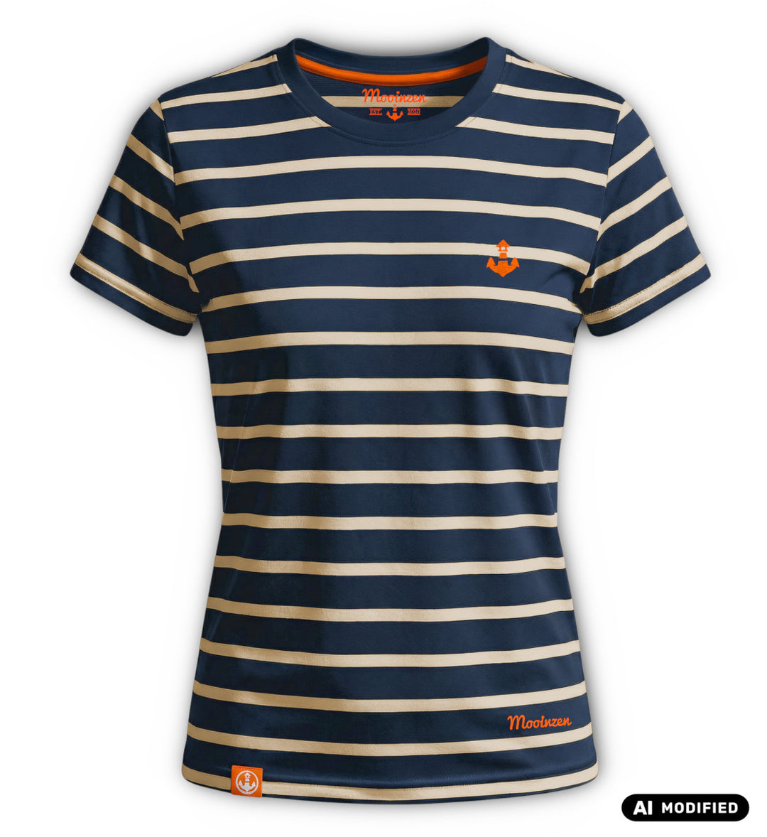 Mooinzen Logo Striped · Damen Premium Bio T-Shirt Mercerisiert-Damen Signature Bio T-Shirt (mercerisiert)-blue/white-S-Mooinzen