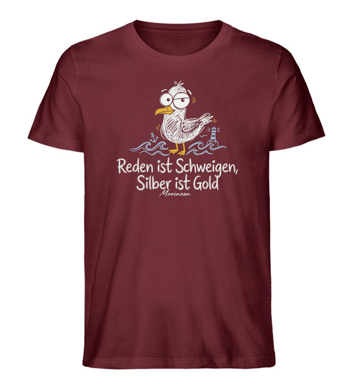 Reden ist Schweigen Silber ist Gold · Herren Premium Bio T-Shirt-Herren Premium Bio T-Shirt-Burgundy-XS-Mooinzen