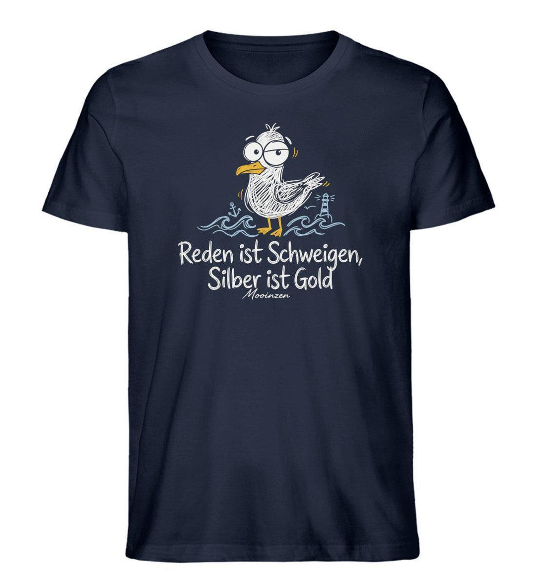 Reden ist Schweigen Silber ist Gold · Herren Premium Bio T-Shirt-Herren Premium Bio T-Shirt-French Navy-XS-Mooinzen
