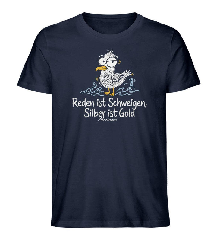 Reden ist Schweigen Silber ist Gold · Herren Premium Bio T-Shirt-Herren Premium Bio T-Shirt-French Navy-XS-Mooinzen