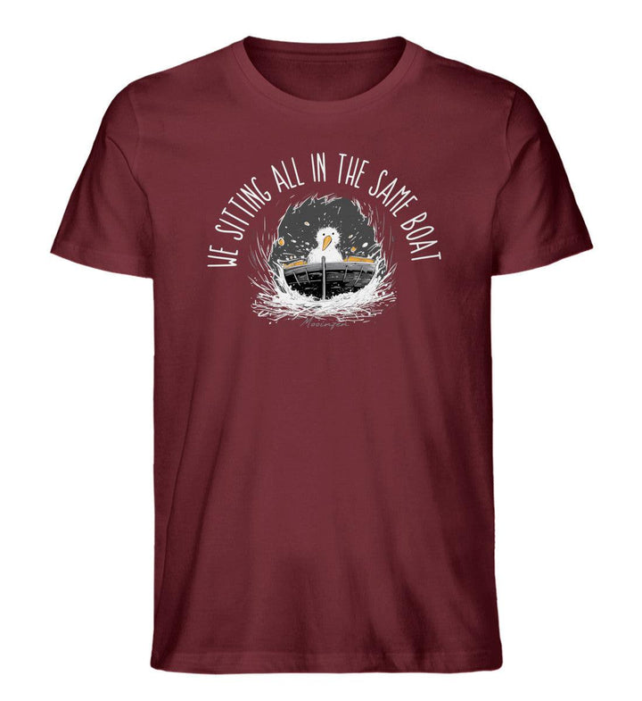 We sitting all in the same boat · Herren Premium Bio T-Shirt-Herren Premium Bio T-Shirt-Burgundy-M-Mooinzen