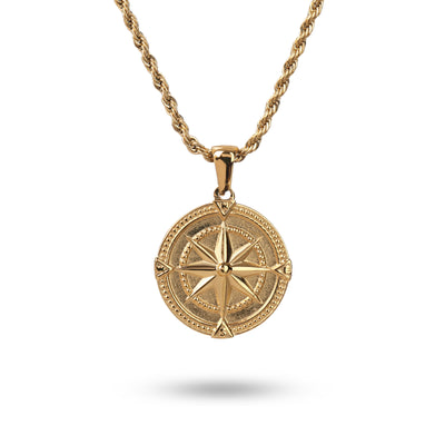 Kompass · Halskette Edelstahl 18k Vergoldet-Halskette Edelstahl-Gold-45 cm + 5 cm-Mooinzen