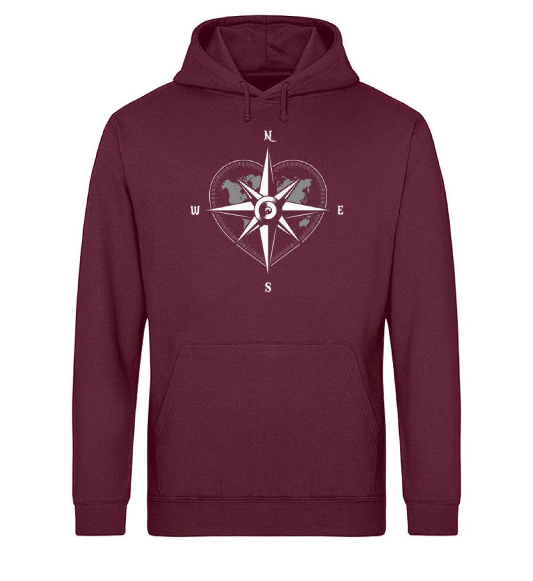Kompass Herz · Unisex Bio Hoodie-Unisex Bio Hoodie-Burgundy-XS-Mooinzen