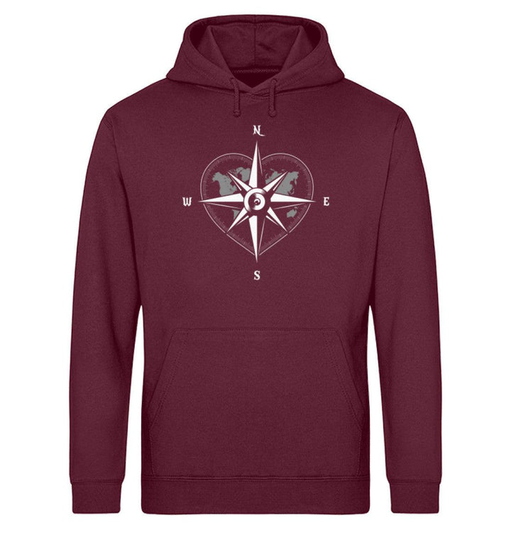 Kompass Herz · Unisex Bio Hoodie-Unisex Bio Hoodie-Burgundy-XS-Mooinzen