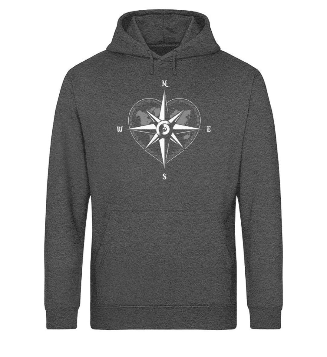 Kompass Herz · Unisex Bio Hoodie-Unisex Bio Hoodie-Dark Heather Grey-XS-Mooinzen
