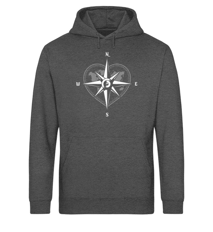 Kompass Herz · Unisex Bio Hoodie-Unisex Bio Hoodie-Dark Heather Grey-XS-Mooinzen