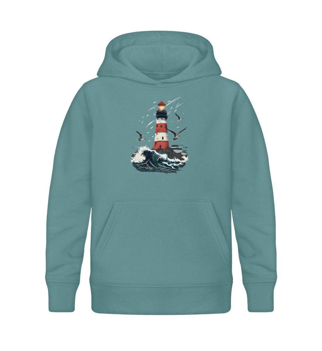 Leuchtturm Wellen · Kinder Premium Bio Hoodie-Kinder Premium Bio Hoodie-Teal Monstera-12/14 (152/164)-Mooinzen