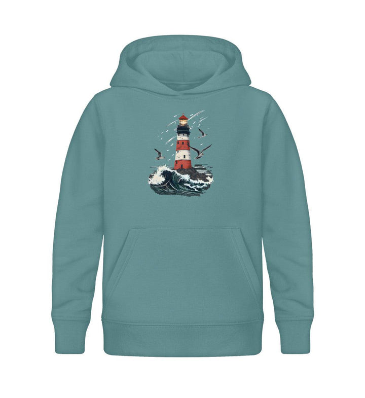 Leuchtturm Wellen · Kinder Premium Bio Hoodie-Kinder Premium Bio Hoodie-Teal Monstera-12/14 (152/164)-Mooinzen